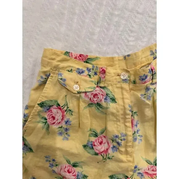 Lauren Ralph Lauren High Rise Shorts Yellow Floral Linen Women's ~24.5" Cottage - Picture 4 of 12